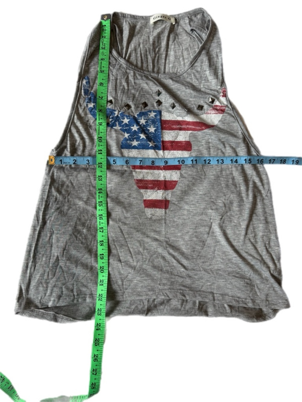 Ginger G Grey Tank with American Flag Bull Graphic - Picture 5 of 7